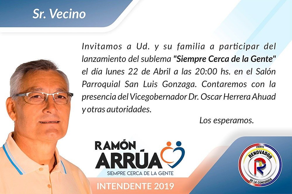 Los invitamos a participar del lanzamiento del sublema "Siempre Cerca de la Gente".
Lunes 22 de abril a las 20:00hs. En el salón Parroquial San Luis Gonzaga!  
Sumate!  Serás bienvenido!