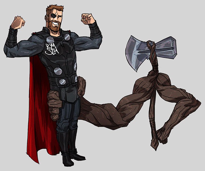 Thor with Mjolnir and Stormbreaker  in T Tads Online purchases Comic Art  Gallery Room