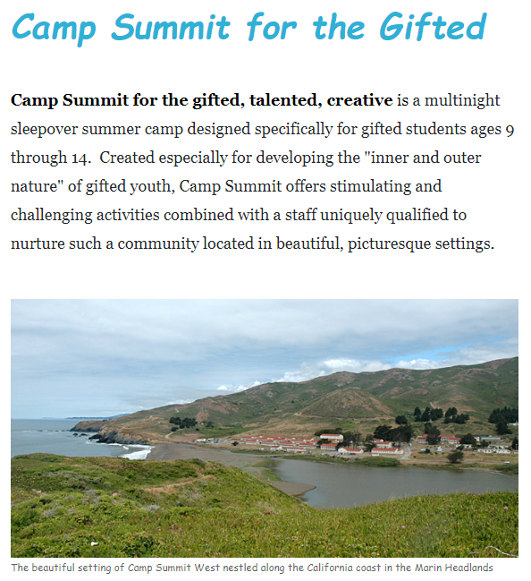 theGwordfilm's tweet photo. Are you looking for a summer camp for your gifted child? Camp Summit for the Gifted is accepting registrations for Summer 2019 for their camps in California & Maryland. For more details visit: https://t.co/9EXnLxPi6k ☀️😎 #gifted #GiftedEd #summercamp #summitcenter @SummitCenter https://t.co/cvlURWIPfk