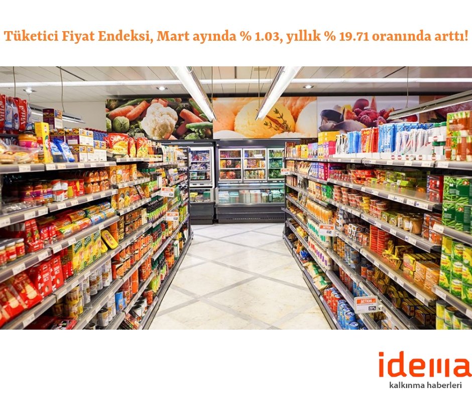 Tüketici Fiyat Endeksi, Mart ayında % 1.03, yıllık % 19.71 oranında arttı!
#tüketim #ekonomikkalkınma idemahaber.com/tufe-martta-ay…