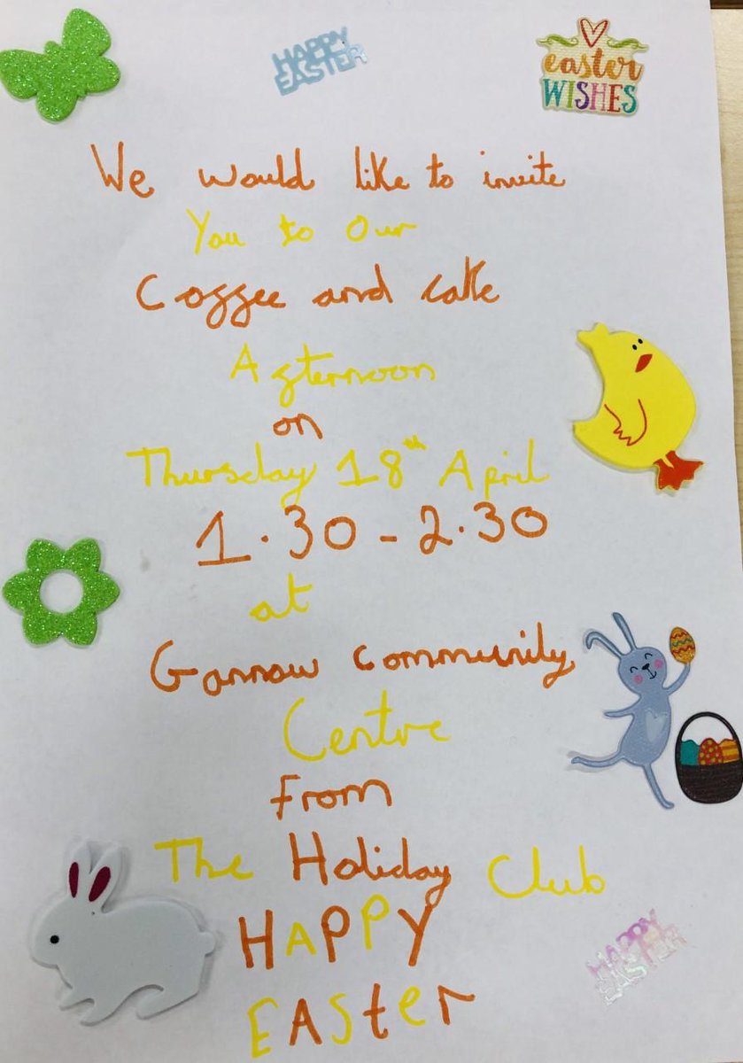 Come along to Gannow Community Centre for coffee and cake made by the lovely children at the Holiday Club on Thursday 18th April 1:30pm - 2:30pm. #Burnley #Pendle #Rossendale #BPRCVS