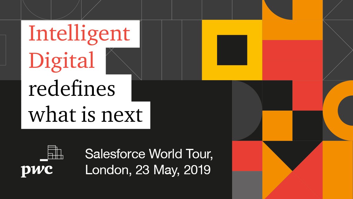 PwC_UK's tweet photo. We are proud to be a major sponsor at #WorldTour London on 23rd May! Our experts will be there to talk to you about our #Salesforce client success and how #IntelligentDigital redefines what is next. Visit us in our client lounge, register here: https://t.co/6gGpTsBl28 https://t.co/x4SwJC45Xe