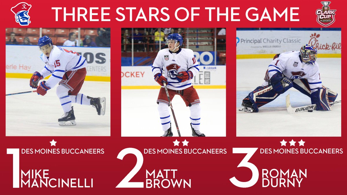 bucshockey's tweet photo. Tonight's Three Stars of the Game!
#BucsHockey #BackTheBucs #USHL #ClarkCup #DMvsFGO https://t.co/fNJAKebMhW