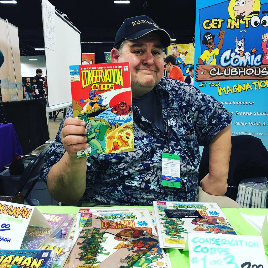 evaction's tweet photo. Met comic writer and artist Dan Nakrosis at @PHLCC where he introduced us to a forgotten super team, the Conservation Corps. They were first introduced in a Archie Series in a TMNT cross over event. #phillycomiccon #gpcc2019 #comics #tmnt #dannakrosis #conversationcorps https://t.co/GyAIzf6kDK