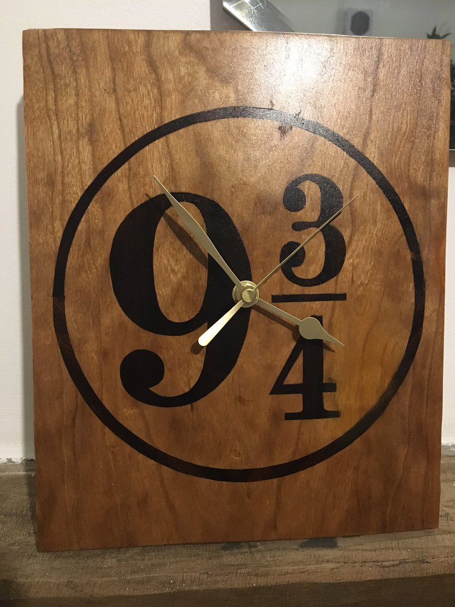 LathomCraft's tweet photo. All finished at last! #wizard #harrypotter #hogworts #woodwork #woodworking #marquetry #veneer #woodclock #clock #handmade #handcrafted #craft #9and3quarters #nineandthreequarters https://t.co/lFU50hiu23