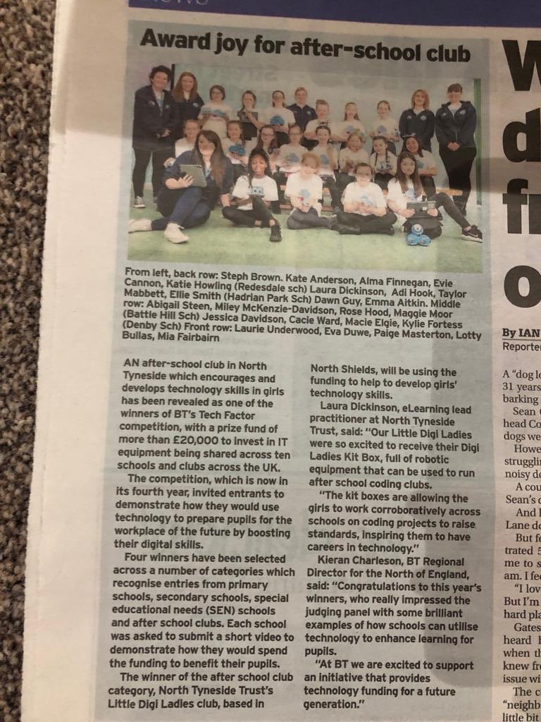 DigiLadies's tweet image. We made the papers again! This time it’s the @ChronicleLive for winning the @BTBDirect #TechFactor competition! So proud of this project &amp;amp; how the girls work together! @NTLearningTrust @1stclasssupply @MissAndersonRPS @mrsbrownbhps @Mrs_LUnderWood @dawnguy3003 @MissAitkin