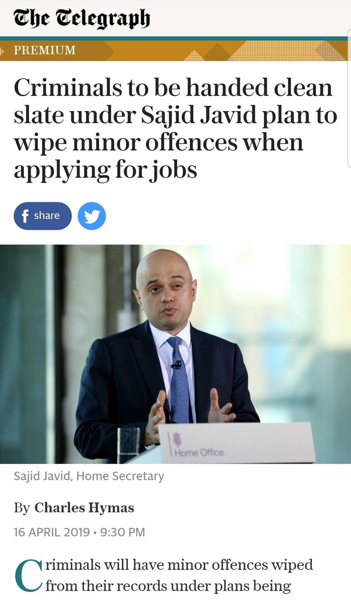 ChrisStacey's tweet photo. Important article on @sajidjavid looking at the rules on what convictions/cautions get disclosed on DBS checks. Good to see @unlockcharity research featured. Now we need @ukhomeoffice @MoJGovUK response to Supreme Court ruling & wider reform #dbsfiltering https://t.co/75cAi4nyEs https://t.co/vORGwM8YXE
