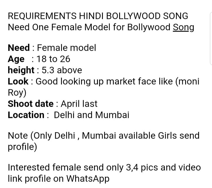 WoBCasting's tweet photo. Requirements for Bollywood Song...
More Details in App
🔗AP DOWNLOAD https://t.co/SUm0B8Vi3n
#bollywood #Song #AlbumAudition #songaudition #auditions #auditiondate #auditioncall #Cast #castingcouch #castingcall #filmyjob #songshooting #shooting #needgirl #wobcasting https://t.co/TnT6S0bO7e