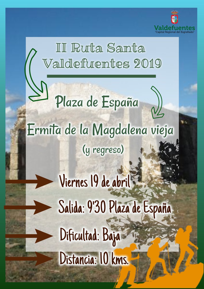 MancoMontanchez's tweet photo. II RUTA SANTA 2019, VALDEFUENTES 

Ruta senderista, Valdefuentes, 19 de abril de 2019. Desde Plaza de España hasta Ermita de la Magdalena vieja. Salida desde la Plaza de España a las 9:30 horas. Dificultad baja. Distancia 10 kms. https://t.co/OsJw9dKIO1