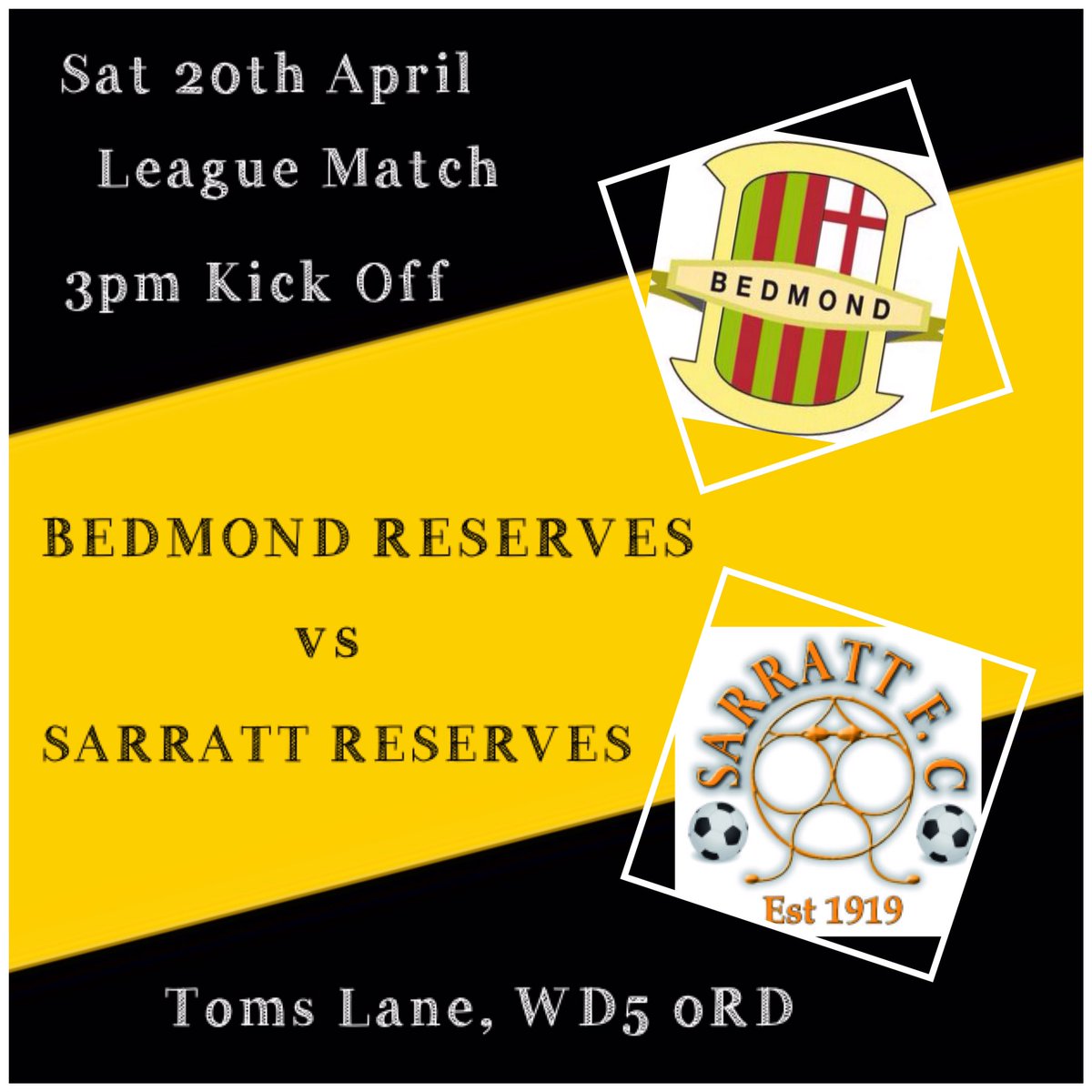 🔶⚫️ RESERVES FIXTURE...

After last weeks semi final result, our reserves will be looking to continue the momentum this Saturday as they travel to local neighbours <a href="/BedmondReserves/">Bedmond Reserves</a> in the last League game of the season.
