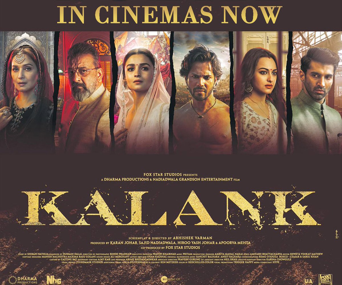 bioscope365's tweet photo. #Kalank, an epic love saga has hit the theatres today.
@DharmaMovies @Varun_dvn @aliaa08 @MadhuriDixit @duttsanjay @sonakshisinha @foxstarhindi @karanjohar #Pritam #Love #Lovestory #Music #SoundOfKalank #Varia #TeamKalank https://t.co/4x97Slakws