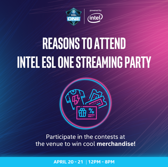 IntelIndia's tweet photo. What’s better than attending an e-sports streaming party? Winning cool merchandise while you’re at it! Join us at the #IntelStreamingParty #IntelESLOneMumbai #GameOnIntel @ESLDota2 https://t.co/fBzM1nQnLg