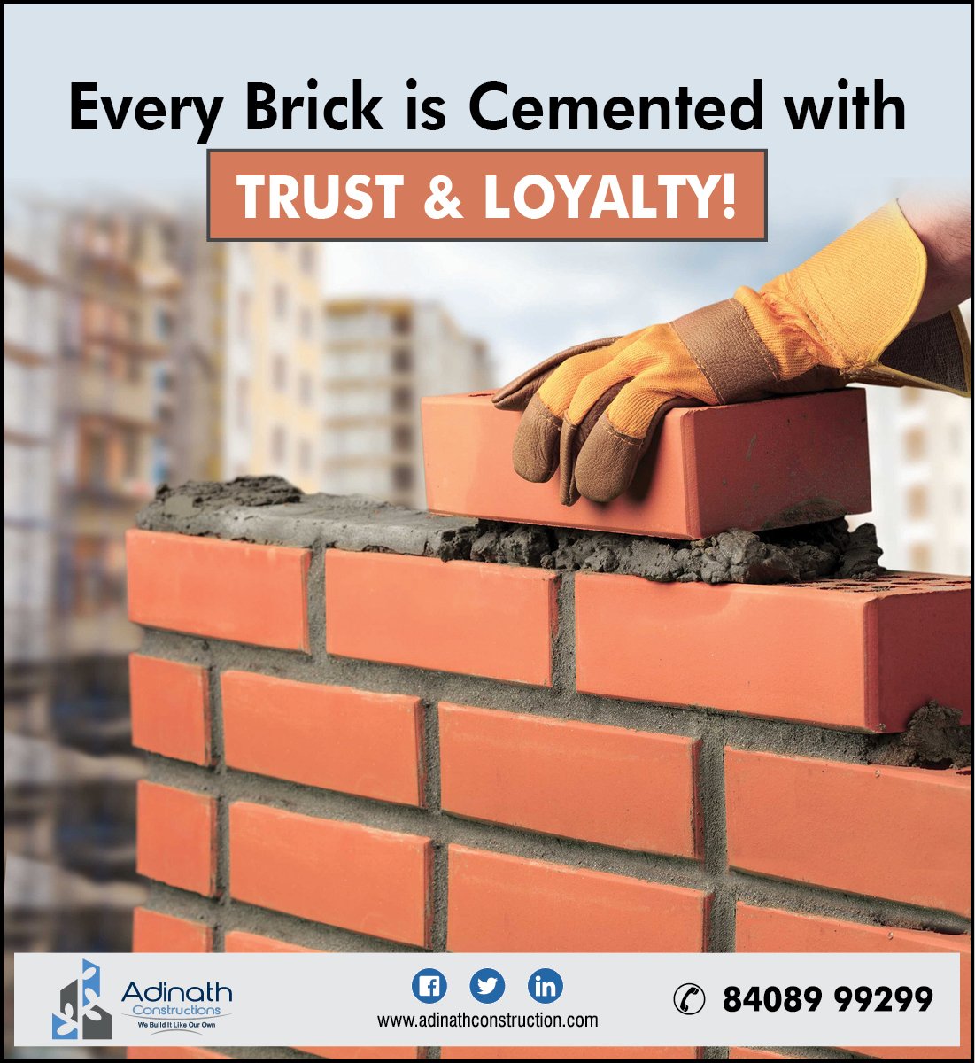 Every brick is cemented with Trust & Loyalty.

#AdinathConstructions #2and3BHKFlats #FlatsInAurangabad