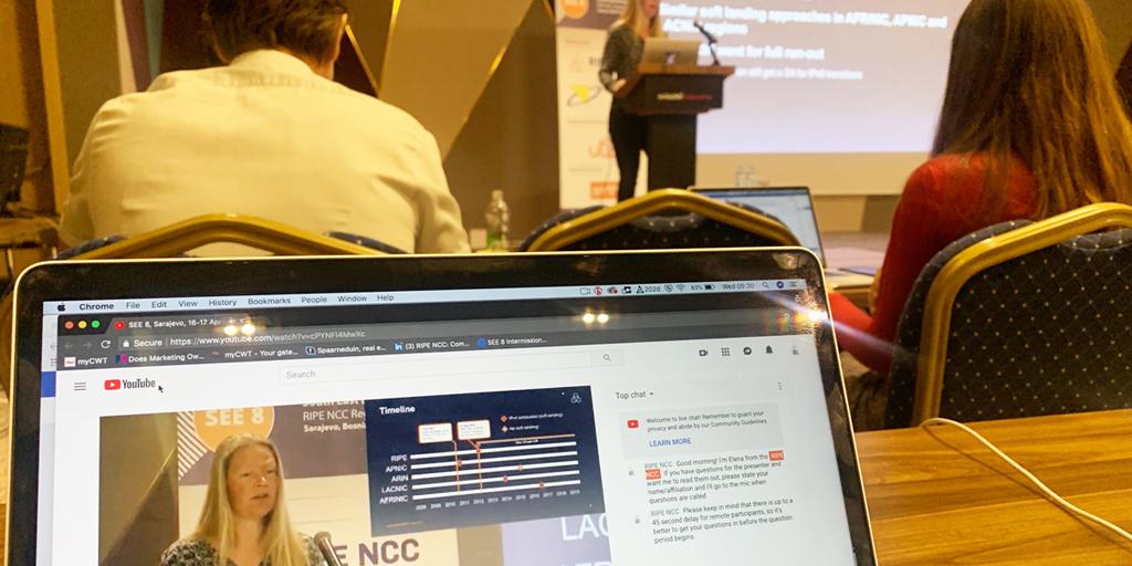 ripencc's tweet photo. Good morning! #SEE8 has started! Want some answers about #IPv4 exhaustion? Ingrid Wijte is presenting 'IPv4 Exhaustion: It’s finally here… but what happens next?' get to our live stream now:
https://t.co/JrDfQllydl https://t.co/89ciWvZtko