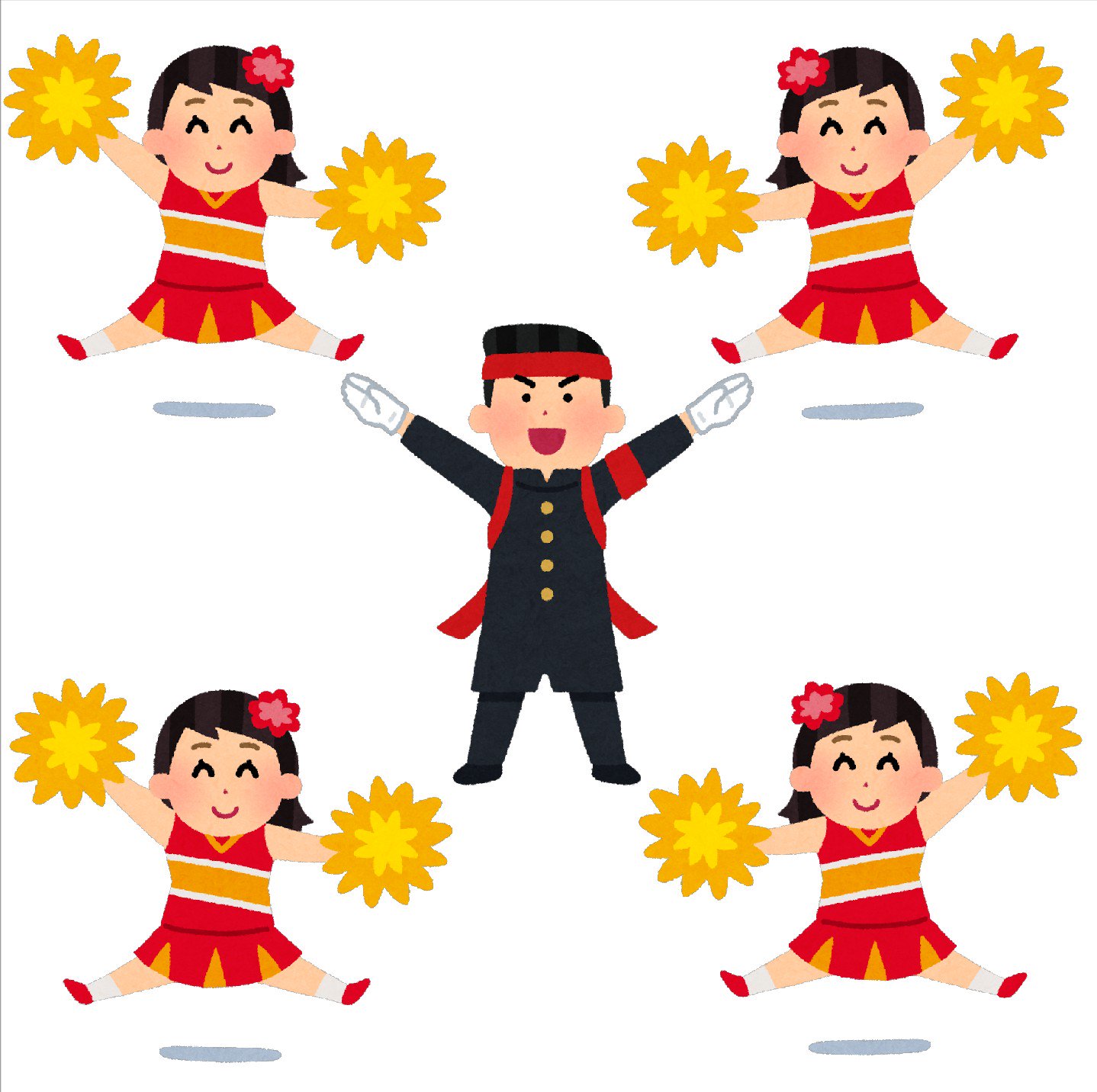 Twitter 上的 まいチクをいらすとやで再現 Minanyan1994 Dayukoume いつもコウメ太夫氏を応援しているみなさんを応援します 使ったイラスト 2枚 チアリーダー チアガールのイラスト 応援団のイラスト 紅組 男性 まいにちチクショー T Co Mzayvoz19n