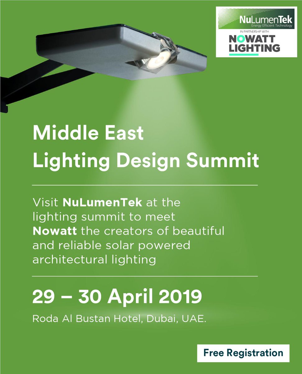 nowattlighting's tweet photo. Nowatt sera présente au Middle East Lighting Design Summit de Dubaï via son agent @NuLumenTek MENA 
https://t.co/6VP1GHG0Eu
#solar #connected #lighting #lightingeverywhere #connected #nowatt https://t.co/T4p7IzTwDW