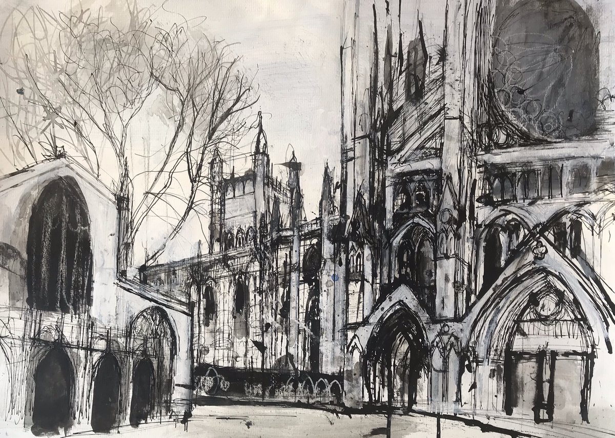 Ann_Oram's tweet photo. Drawing of Westminster Abbey for my upcoming show @thackeraygall #london #cityscape #Abbey #churches #drawings #penandink #architecture #architecturalstudy #Westminster #workingdrawing https://t.co/2FhpVD2lbB
