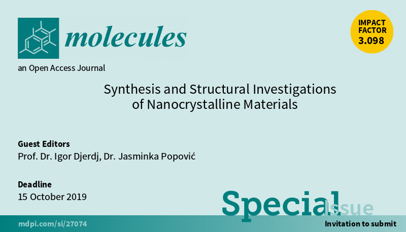 Molecules_MDPI's tweet image. 📢 New Special Issue Open for Submissions: Synthesis and Structural Investigations of Nanocrystalline Materials
✏️ Guest edited by Prof. Dr. Igor Djerdj and Dr. Jasminka Popović
🔗 mdpi.com/si/27074
📌 #ChemicalVaporDeposition #ThermalDecomposition #PulsedLaserAblation