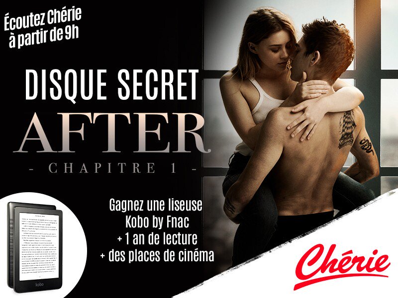 radiocheriefm's tweet photo. 👉 #DisqueSecretChérie 👈
Tous les jours à 9h sur #Chérie, jouez au #DisqueSecret. Cette semaine, à l’occasion de la sortie du film «AFTER CHAPITRE 1», On vous offre votre liseuse Kobo by Fnac,1 an de lecture et vos places de cinéma pour voir le film ! 🎉 https://t.co/FF8zmIRFzm