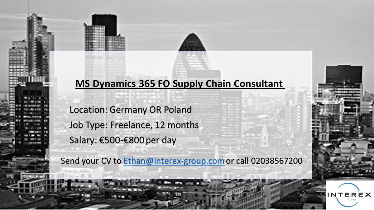 NEW JOB - Please email ethan@interex-group.com to find out more or call 02038567200