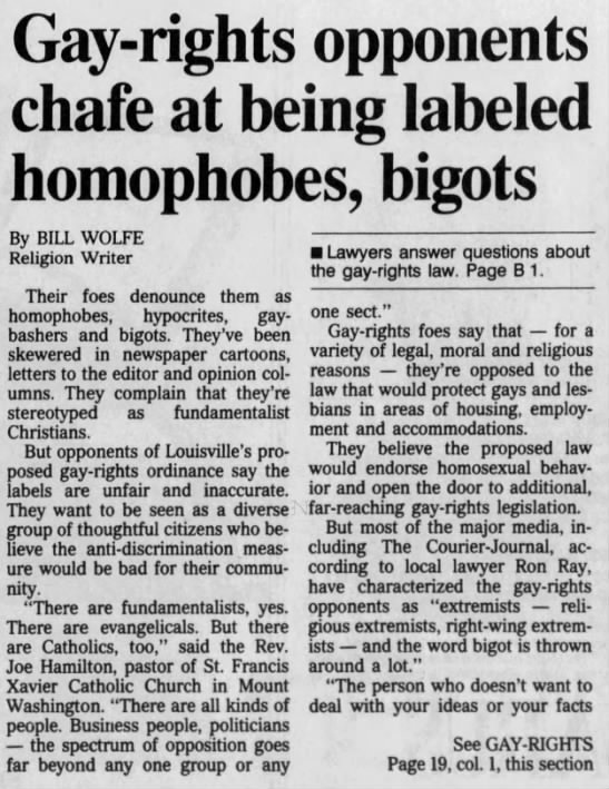 The Courier-Journal (Louisville, KY) 1992-08-23"Gay-rights opponents chafe at being labeled homophobes, bigots"