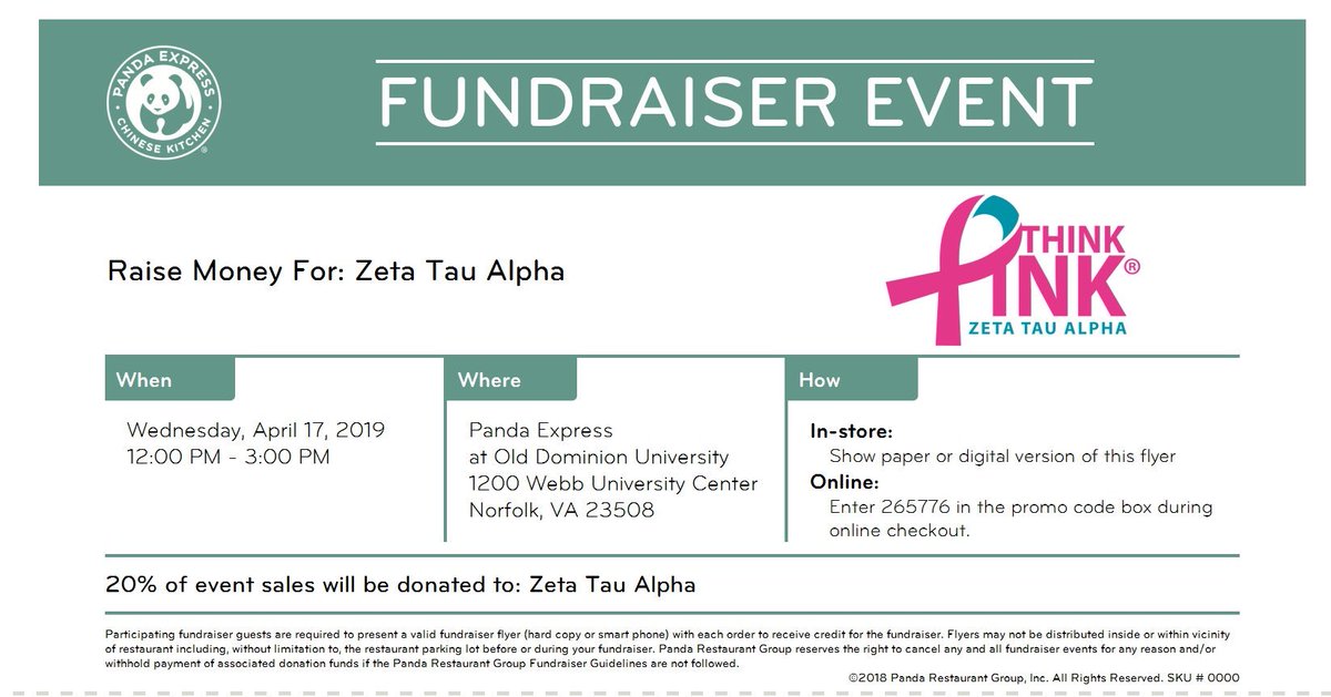PANDA EXPRESS FUNDRAISER - today 12-3pm in the Webb! Be sure to show this flyer with your purchase. 20% of sales will benefit breast cancer education and awareness #ThinkPink
