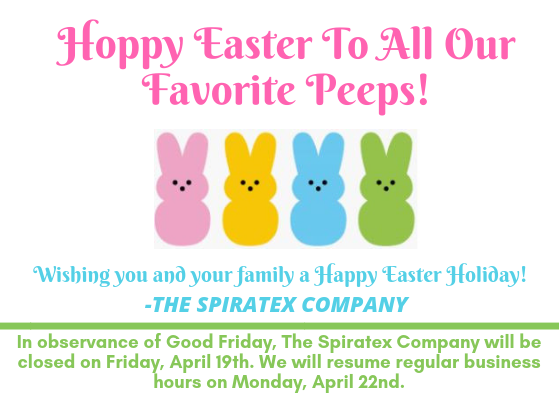 SpiratexCo's tweet photo. We will be shut down on Friday, April 19th for Good Friday. We wish a "Hoppy" #Easter to All of Our Favorite Peeps! https://t.co/McUynMz4Vq