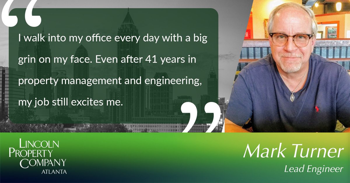 lincolnpropco's tweet photo. #FacesOfLPC: Lead Engineer Mark Turner says working with Jefferson Plaza's #PropertyManagement team is both fun & rewarding. Mark is dedicated to “taking ownership," proving that he embodies #LPCATL's motto: We think like an owner. We think like you think. https://t.co/5fAFIgmzTj https://t.co/KE5ZTBawr4