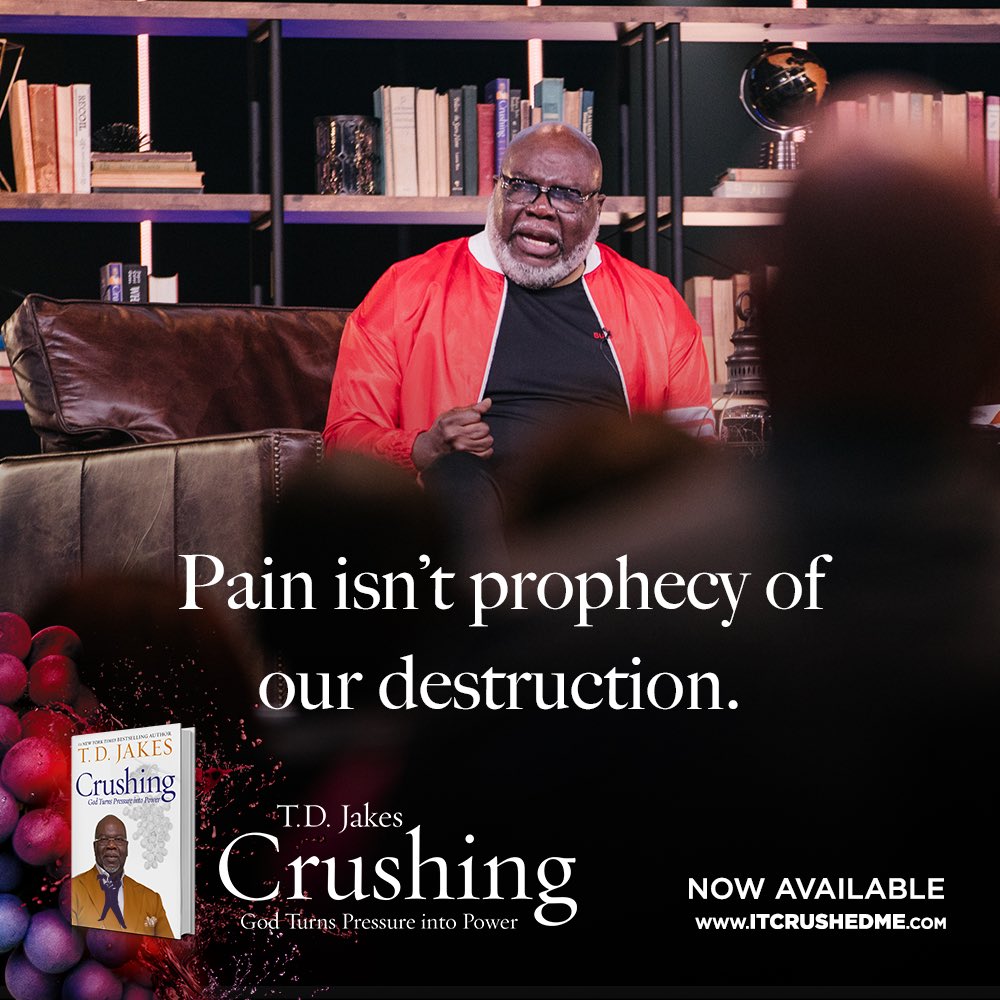 BishopJakes's tweet image. Although, pain reorientates us; We are not decimated, instead we are made stronger! Remember God’s promises and let your heart take courage. (Psalm 27:14) 

To watch #ItCrushedMe and reserve your copy of Crushing, go to itcrushedme.com.