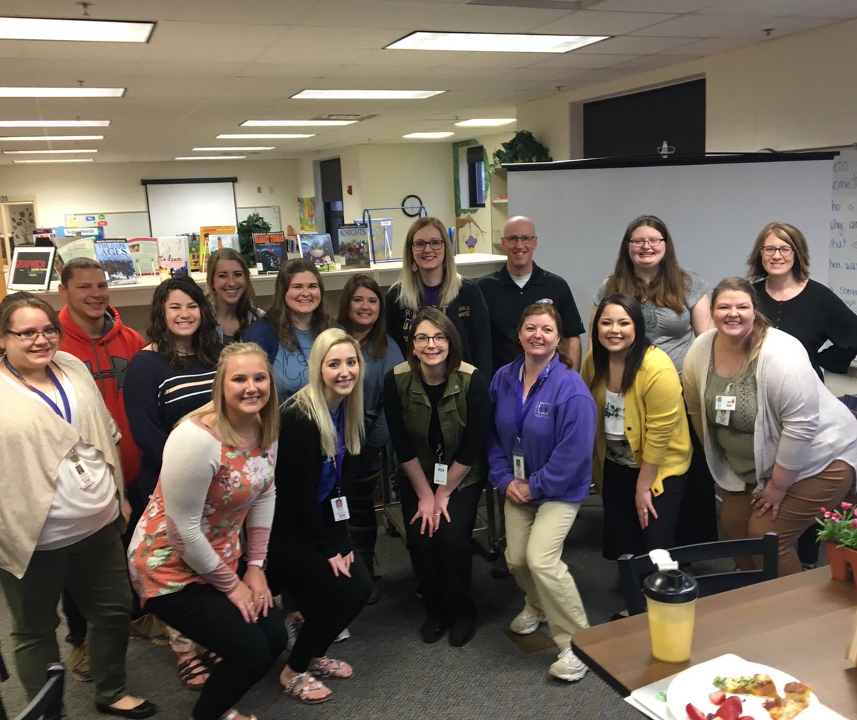 MrsKEverson's tweet photo. These are my people! They surprised @KyleTeeselink and I with delicious breakfast and gifts this morning. What an AMAZING way to start the day! Thank you, thank you, thank you! 😭💜 #SupportBeginningTeachers #EGElem #RBMSeg #EagleGroveHS https://t.co/iK5GTLvcHx