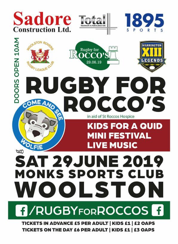 Love this 

Great support from <a href="/SadoreConst/">SadoreConstruction</a> <a href="/1895Sports/">1895 Sports 👕</a> &amp; <a href="/TotalSteelFabs/">Total Steelwork</a>  for the Rugby for <a href="/StRoccos/">St Rocco's Hospice</a> event in June. Looking forward to <a href="/WolvesWolfie/">Wolfie</a> coming along and Kids for a Quid too
#rugbyforroccos 
#newposter