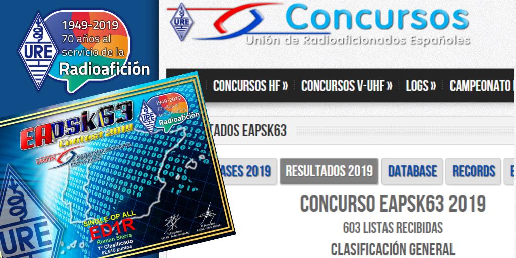 ure_es's tweet photo. Disponibles los resultados del #EApsk63 del 2019 en la web https://t.co/6h8UuAMKmv. Felicidades a los campeones. #Radioaficionados #Psk63 #Concursos https://t.co/vmjwdaLHl9