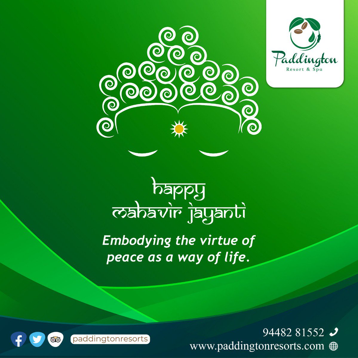 Resortcoorg's tweet photo. Happy Mahavir Jayanti !! Embodying the virtue of peace as a way of life. #Paddington, #Coorg's finest luxury resort &amp; spa, providing best tour packages for your tryst with the beauty of the hills. #Kodagu #travel #India #Madikeri #vacation #luxury #resort #spa https://t.co/LSd5BMq40D