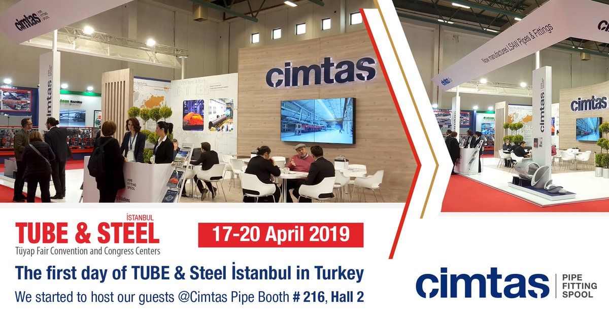 CimtasGroup's tweet photo. We started to host our guests @ Cimtas Pipe Booth #216 in Hall 2 in #TUBE & Steel Istanbul @Tuyap Fair Convention & Congress Center in Turkey. We will be pleased to introduce our #LSAWpipe and #fitting products including #IPS to the visitors during the fair. https://t.co/qqoE2E5AhP