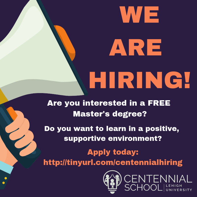 Are you looking for a positive, supportive environment where you can learn to be be an outstanding special education teacher? Apply today: centennial.lehigh.edu/welcome-centen… @lehighedu #schoolculture #sped #centennialtech