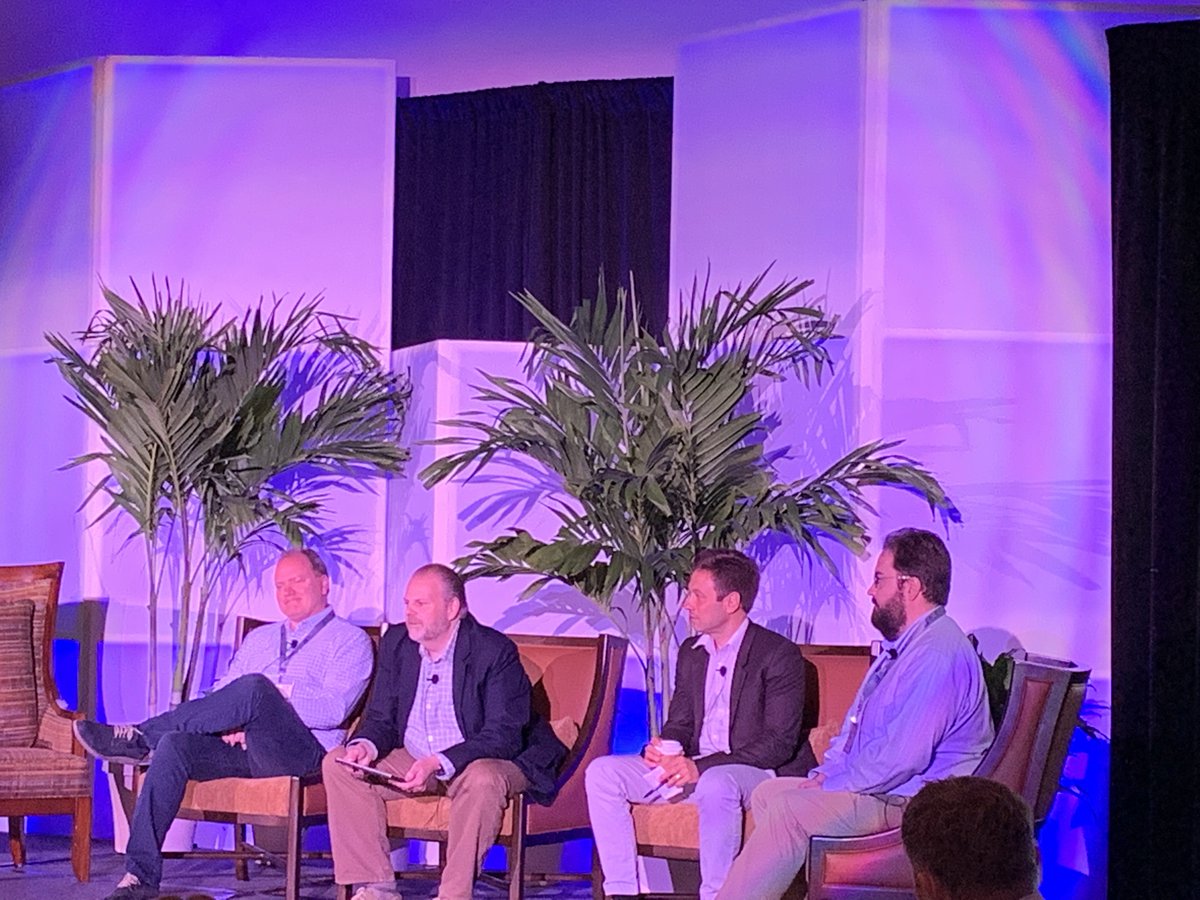 AdvScaleForum's tweet photo. Ryan Quick of Providentia Worldwide takes the stage with Max Alt (Atrio), Robert Black (LLNL), and Jay Boisseau (Dell EMC) to demystify containers for #HPC and #AI at #ASF19 https://t.co/QFYLP6QSNJ