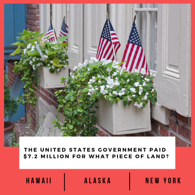 REMAXRising's tweet photo. TRIVIA TIME! 
The United States Government paid $7.2 million for what piece of land?
.
#triviatime #wisdomwednesday #remaxrising #remax https://t.co/bfpJBWU8M6