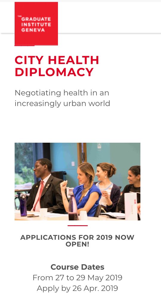 Apply now: GHC’s new executive course on City Health Diplomacy, 27 - 29 May! Application deadline on 26 April! #cityhealth #healthdiplomacy #GlobalHealth #urbanhealth