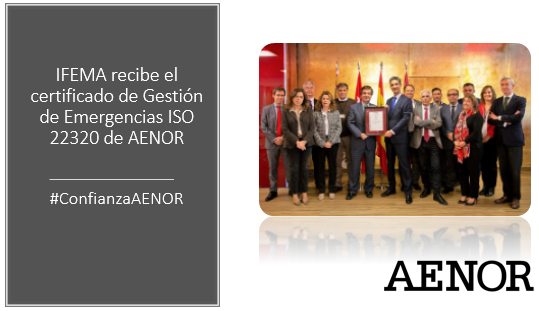 AENOR's tweet photo. .@feriademadrid ha conseguido el certificado de Gestión de Emergencias basado en la Norma #ISO22320 de AENOR, el cual reconoce la capacidad para dar respuesta eficaz ante una situación de emergencia en sus instalaciones.
#ConfianzaAENOR
Más información 📌
https://t.co/a6xwGjrw7r https://t.co/w7YRM7URDS