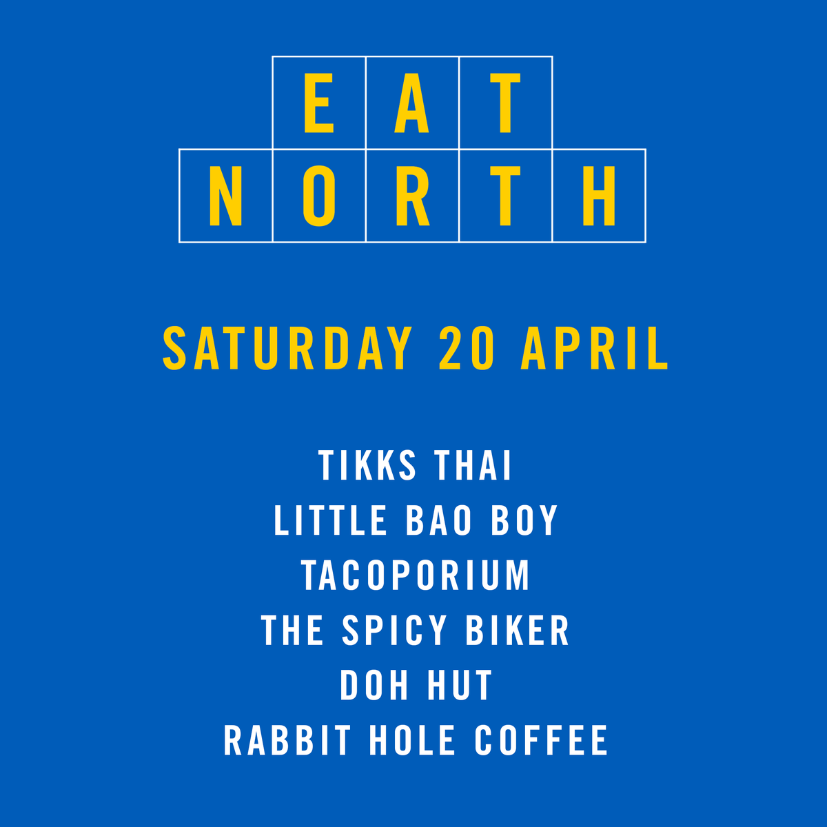 Who's coming to the first #EatNorth of the year this Saturday?? 🎉 Apparently it's gonna be 20 degrees so if beer and street food in the sun is your thing, come join us at at <a href="/NorthBrewCo/">North Brewing Co</a>! ☀️🍺🎉

FREE ENTRY | 12PM - 10PM

More info on the event page 👉 buff.ly/2ICZsOv