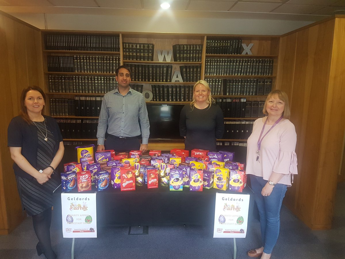 Geldards's tweet photo. Geldards GSR team have been overwhelmed by staff donations to this years Easter Egg Appeal. Collections made yesterday by our local charities @PentrebaneZone @homestartnottm @homestartderby Happy Easter! https://t.co/iNZO0e7pp2