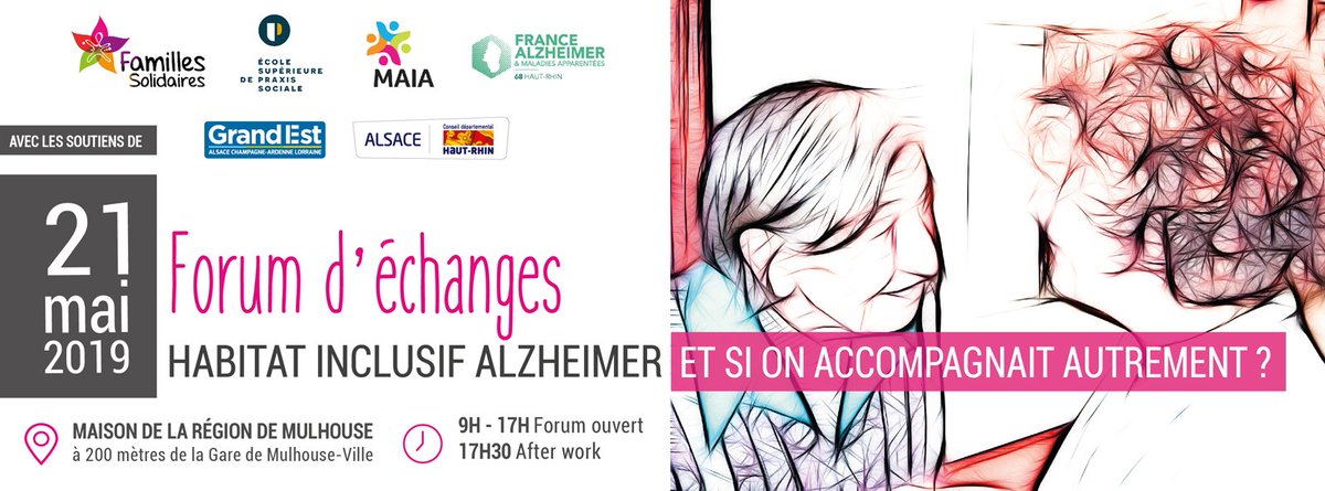 FamilSolidaires's tweet image. Mardi 21 mai 2019, @FamilSolidaires avec l’@praxisalsace, la MAIA 68 et @FranceAlzheimer 68, organise un forum d’échanges sur l’#habitatinclusif #Alzheimer à la Maison de la Région à @mulhouse. Inscriptions ouvertes &amp;gt;&amp;gt; forms.gle/Sm7UNwvMukZySP…
@regiongrandest @hautrhin