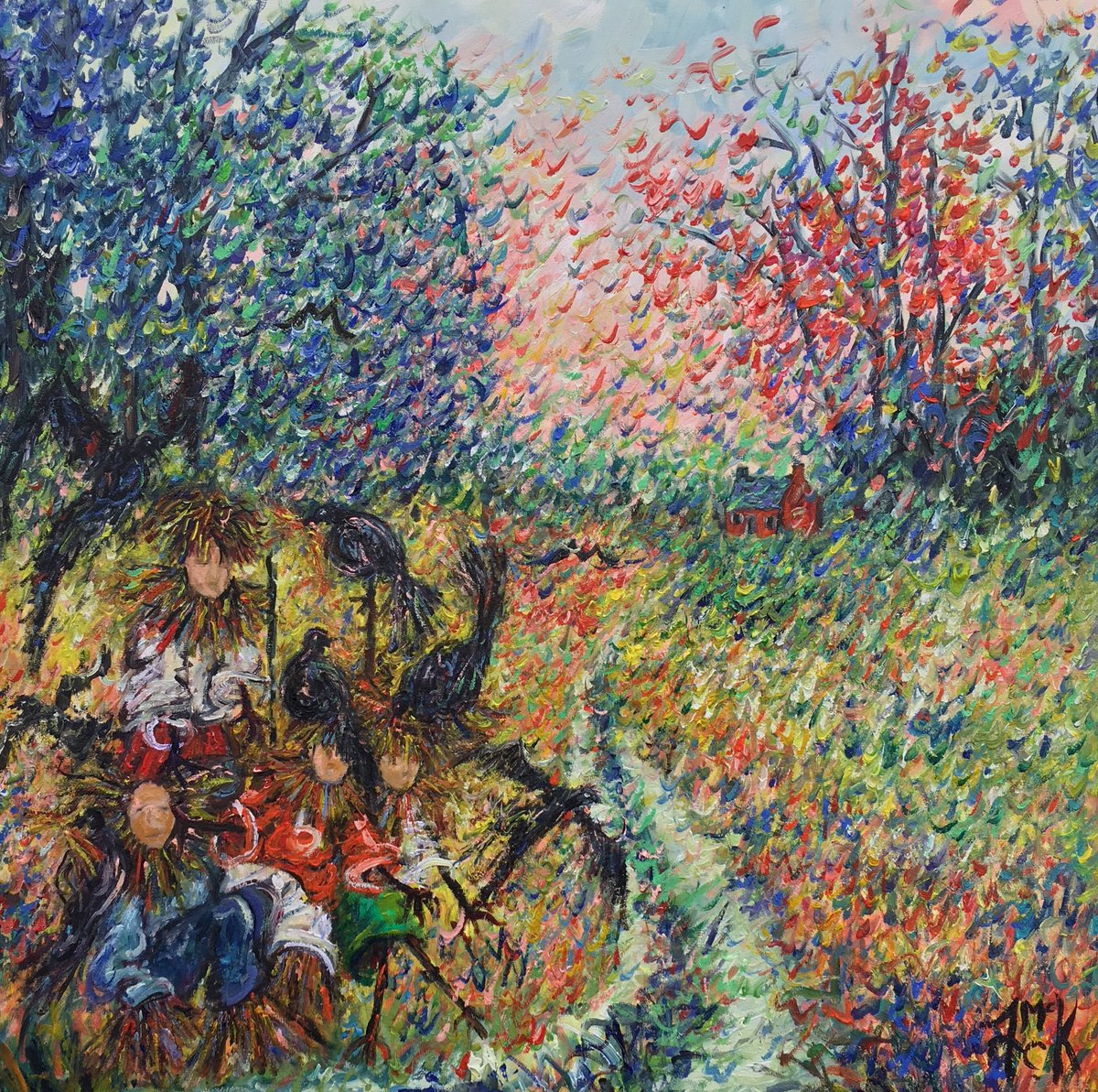 Broken Scarecrows at Home. 24” x 24”, oil on Canvas#oilpainting#impressionist#artoftheday#artcollector#irishart#artcurator#landscapepainting#scarecrows#Home#interriordesign#artexhibition#artgallery#