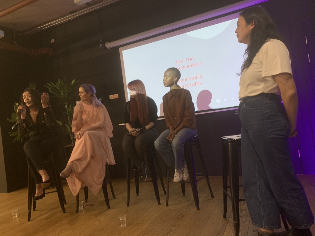 EstherAshmore's tweet photo. Fantastic open discussion last night on #SexTech, sexual #wellbeing and #mentalhealth. Thank you @africabrookeTCR @AlixFox @StephanieAlys and Maiya Michelle. Having more convos like this will incite the action needed. #ferlytalks @GA_London https://t.co/3ZvtTFAlyL