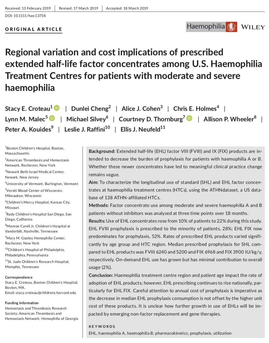 CroteauMD's tweet photo. Hot off the press for #WorldHemophiliaDay! Regional variation and cost implications of prescribed EHL factor concentrates among U.S. HTCs for patients with moderate and severe #Haemophilia https://t.co/K6WsWXjoYE #hemophilia #BostonHTC #bleedingdisorders https://t.co/gCmJ2ViJRk
