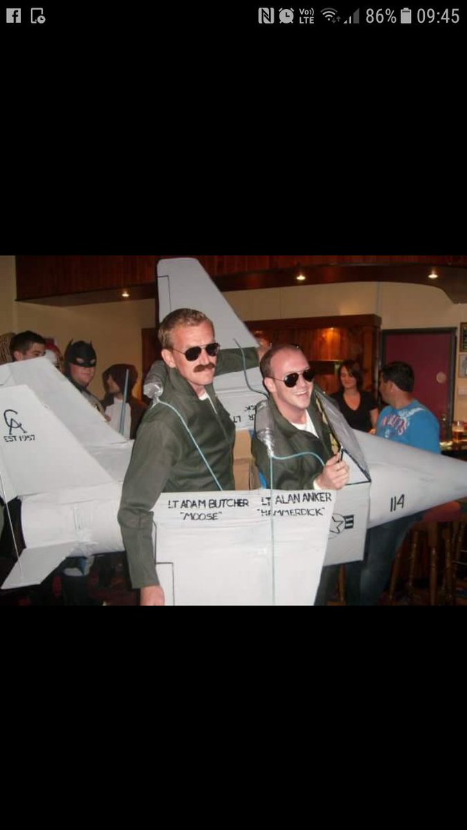 Moochcoates's tweet photo. Me and a mate at end of season football fancy dress about 10 years ago. We won. I also won managers and players player of the season,  so a good night all round. From Mooch in the fens. @jowhiley @BBCRadio2 https://t.co/H85ZLWawYP