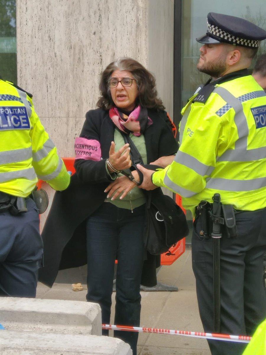 nicolafuller22's tweet photo. #ExtinctionRebellionLondon REBELLION Farhana Yamin, a respected climate change lawyer; she helped negotiate the Paris Agreement, was arrested. Her reason for taking direct action? “Because writing books wasn’t working”. https://t.co/t5hxk9aYd4
