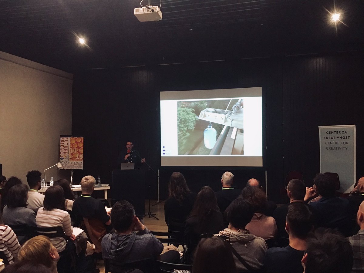 speculativeedu's tweet photo. Our #feiend James Auger from @crapfutures rocking the stage at the #FutureFriends #conference focussing on #reconstrained #design https://t.co/TgF2I8ZGzU
