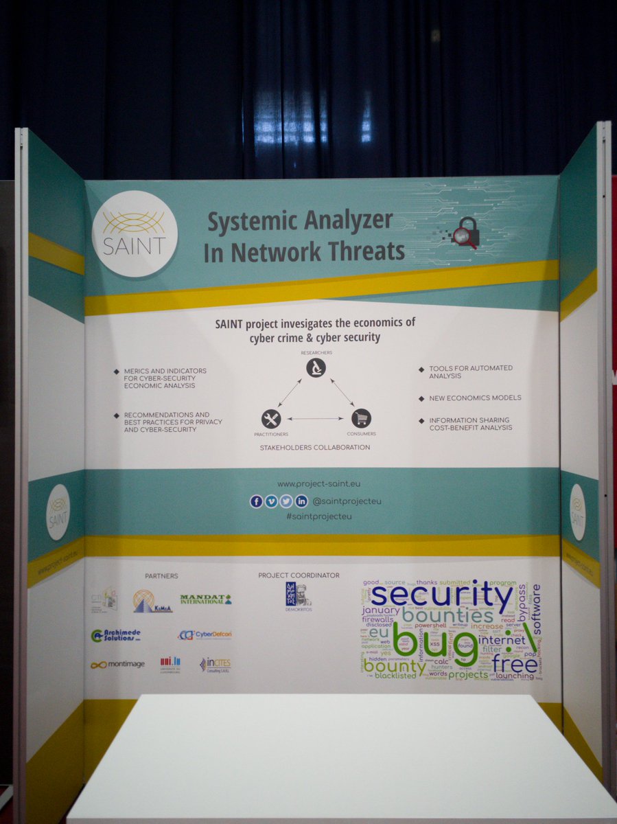 IncitesCons's tweet photo. The @saintprojecteu booth is ready. Come at the 9th Infocom Security @InfoComWorld to discuss about SAINT outcomes #CyberSecurity https://t.co/iHoHzXdy7c