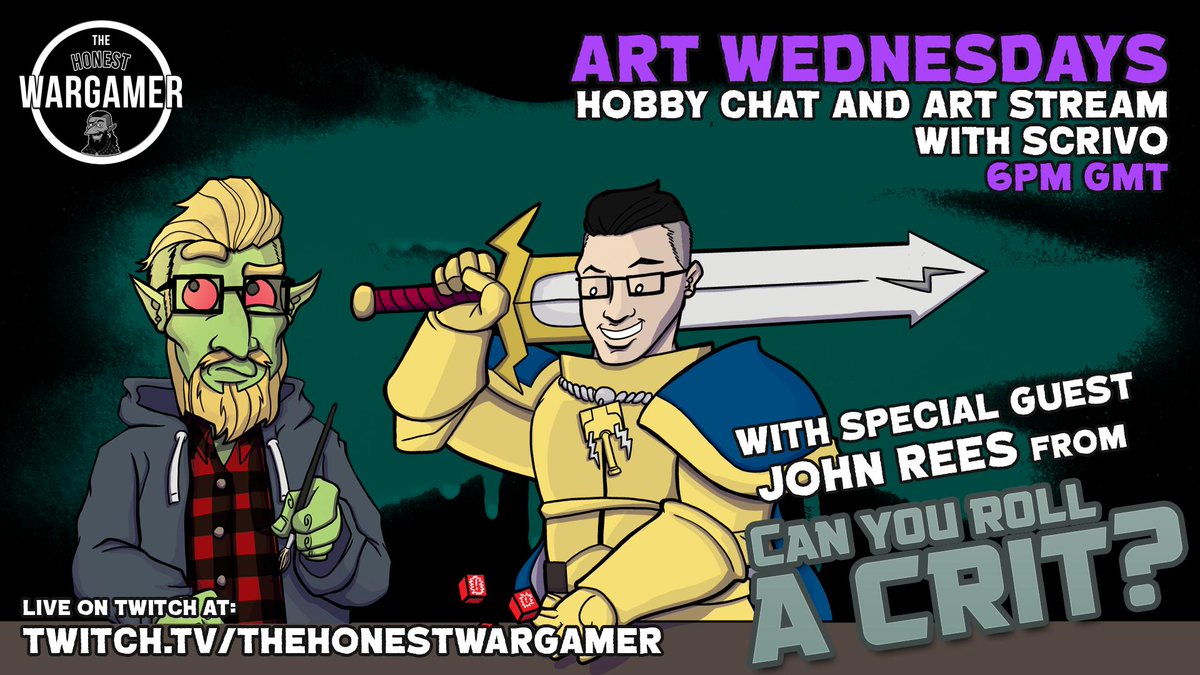 HonestWargamer's tweet photo. Tonight is the return of the Art Stream!

@JonScrivens will be joined by John Rees from @Canyourollacrit to talk all things Underworlds, whilst drawing a Fyreslayer!

Tune in from 6PM GMT

https://t.co/z7uZg2l3FK

#warhammerunderworlds #shadeglass #aos #canyourollacrit https://t.co/lgsZD44g5S
